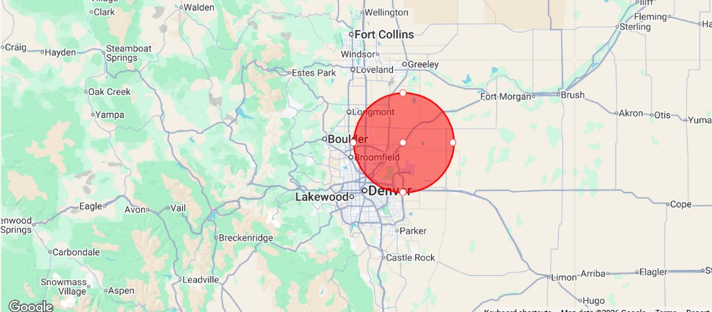 Map showing approximate Front Range Colorado service area